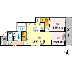 プリモ石井城 2LDKの間取図画像