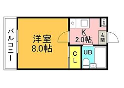 サンリバー新宅 1Kの間取図画像