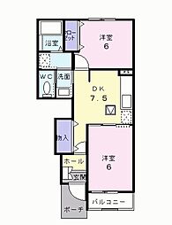 クローバーハウス 2DKの間取図画像