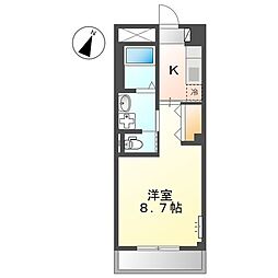 リバレイン東原 1Kの間取図画像