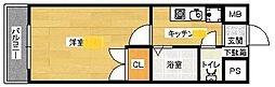 センチュリー曙2 1Kの間取図画像