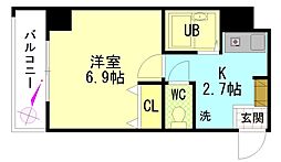 セントラルリバー西原 1Kの間取図画像