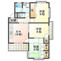 ドミール92 3階3DKの間取り