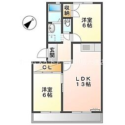 グレイスヴィラ萩山 2階2LDKの間取り