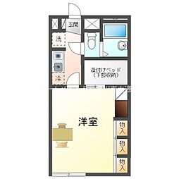 レオパレス新城 2階1Kの間取り