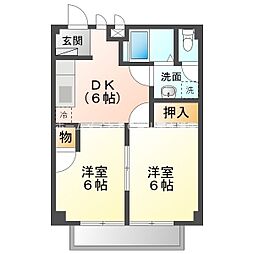 ガーデンプレイスB 2DKの間取図画像