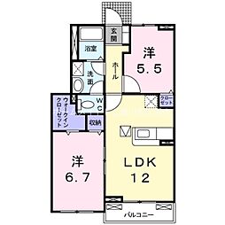 リバーサイドピアッツァA 2LDKの間取図画像