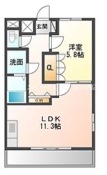 プチボナール 1LDKの間取図画像