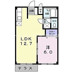 エルディム鈴鷺B 1LDKの間取図画像