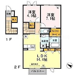 ワンロード 2LDKの間取図画像