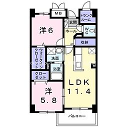 レガリア新豊 2LDKの間取図画像