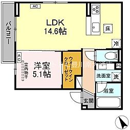 D-avance諏訪 1LDKの間取図画像