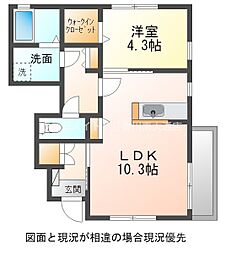 プランドール今宮 1LDKの間取図画像