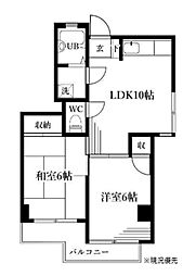 サニー・ヒルズおいせ坂 2LDKの間取図画像