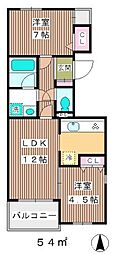 フレデリックテラス 2LDKの間取図画像