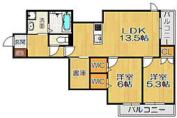 クレールメゾン東園田 2LDKの間取図画像