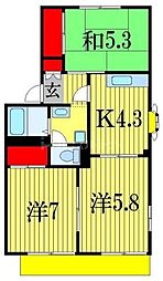JR武蔵野線 船橋法典駅 徒歩9分の賃貸アパート 2階3Kの間取り