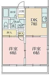 JR総武線 東船橋駅 徒歩16分の賃貸アパート 2階2DKの間取り