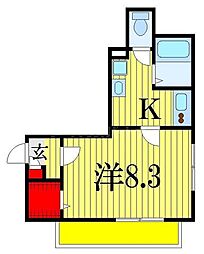 JR総武線 東船橋駅 徒歩3分の賃貸マンション 2階1Kの間取り
