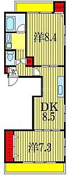 JR総武線 本八幡駅 徒歩4分の賃貸マンション 3階2DKの間取り