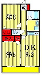 アミュゼ壱番館 2DKの間取図画像