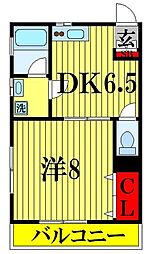 ヴィラホーライB 1DKの間取図画像