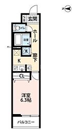 リーブルファイン獨協大学前2号棟 1Kの間取図画像