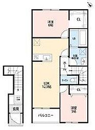 リーブルファイン越谷蒲生 2LDKの間取図画像