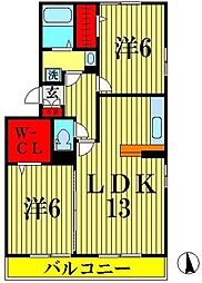 リバーパーク蒲生A 2LDKの間取図画像