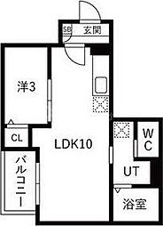 越谷市蒲生3丁目アパート 1LDKの間取図画像