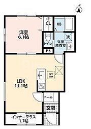 リーブルファイン草加両新田II 1LDKの間取図画像