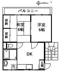 第2東ハイツ 2DKの間取図画像