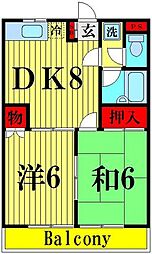 エクセレンスアライ弐番館 2DKの間取図画像