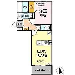 ヒルズスクエア 1LDKの間取図画像
