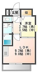 グリーンゲイブルス 1LDKの間取図画像