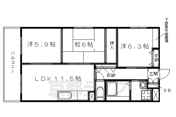 京都府京都市左京区岩倉三宅町(賃貸マンション3LDK・3階・66.56㎡)の写真 その2