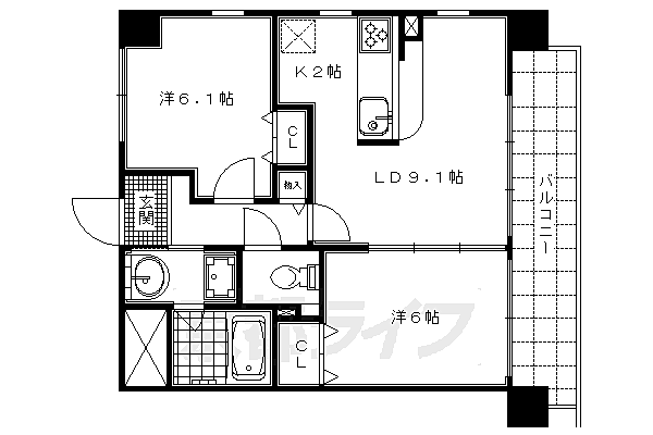 ベリエ茶五 205｜京都府京都市上京区大猪熊町(賃貸マンション2LDK・2階・54.72㎡)の写真 その2