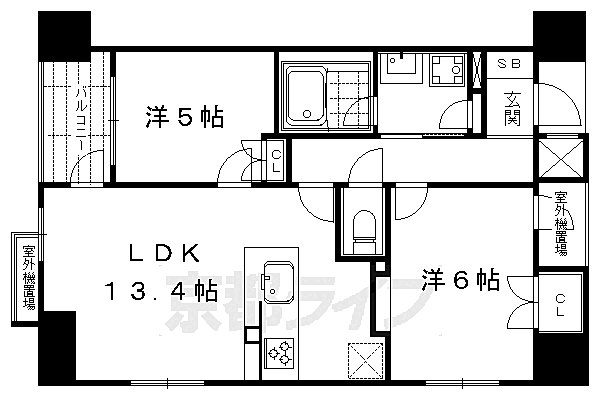 京都府京都市中京区長浜町(賃貸マンション2LDK・3階・56.84㎡)の写真 その2