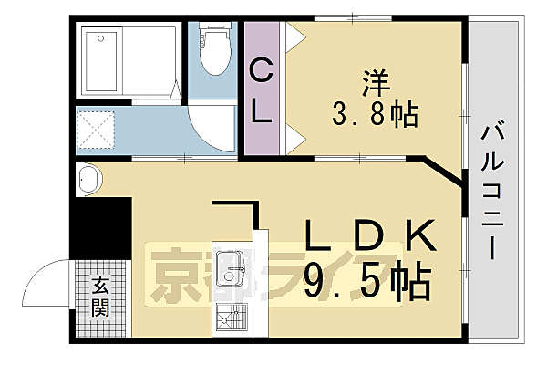 あゆま邸 208｜京都府京都市北区衣笠東開キ町(賃貸マンション1LDK・2階・32.24㎡)の写真 その2