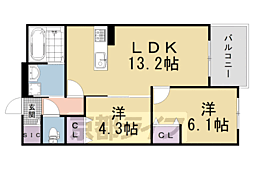 Plume葛野三条 2LDKの間取図画像