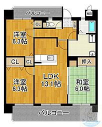 ヴァン・ヌーブ 3LDKの間取図画像