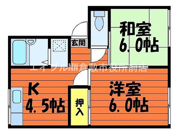 プレジール三島 ｜岡山県倉敷市中島(賃貸アパート2K・1階・32.53㎡)の写真 その2