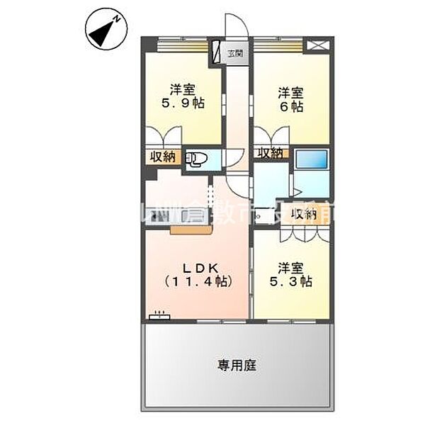 リッチフィールド ｜岡山県倉敷市新倉敷駅前5丁目(賃貸アパート3LDK・1階・61.11㎡)の写真 その2