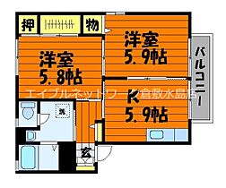 エアフォルク 203 ｜ 岡山県倉敷市玉島1丁目1-44-2（賃貸アパート2K・2階・43.75㎡） その2