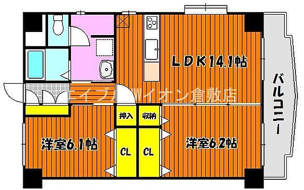 岡山県倉敷市西阿知町(賃貸マンション2LDK・5階・64.60㎡)の写真 その2