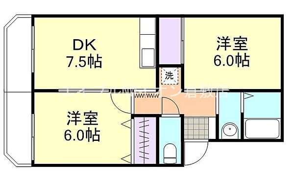 岡山県倉敷市中島(賃貸アパート2DK・1階・45.48㎡)の写真 その2