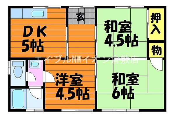 岡山県倉敷市田ノ上(賃貸アパート3DK・2階・43.74㎡)の写真 その2