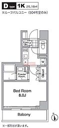 レジディア目黒4 1Kの間取図画像