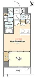 Lien御殿山 1LDKの間取図画像