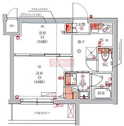 ハーモニーレジデンス池袋ウエスト 2Kの間取図画像